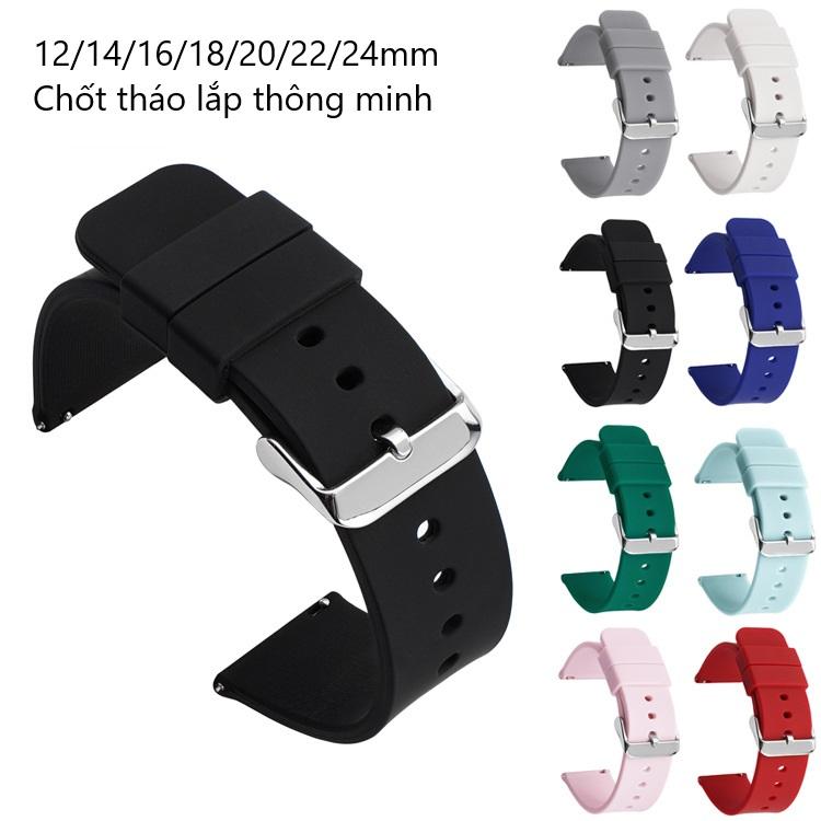 Dây cao su đồng hồ nam nữ tặng dụng cụ thay và chốt thông minh size 12 14 16 18 19 20 21 22 24mm