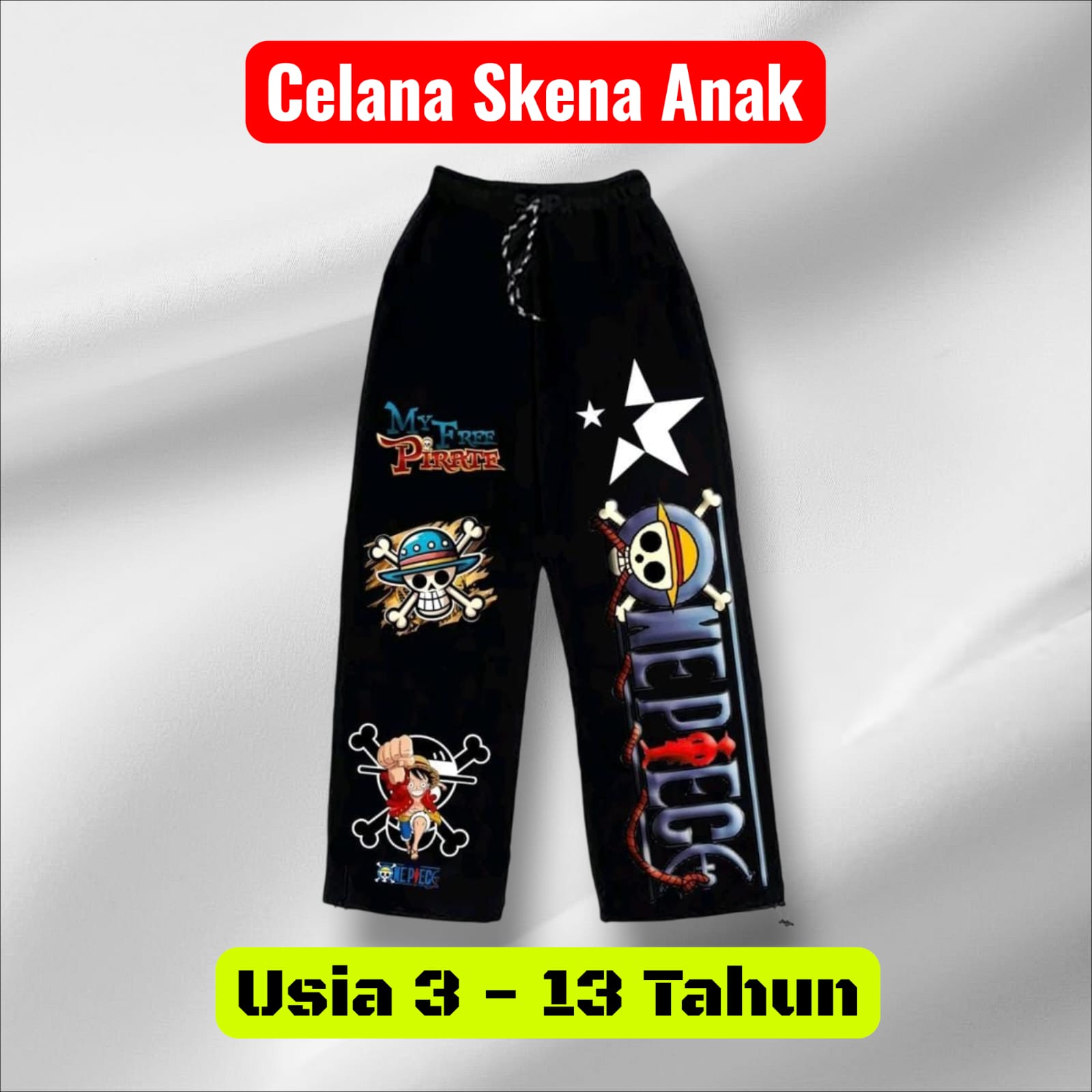 Celana Anak One Piece Skena Baggy Pant Panjang Gombrong Bahan Fleece Premium Ukuran M-XXL Usia 3-13 Tahun