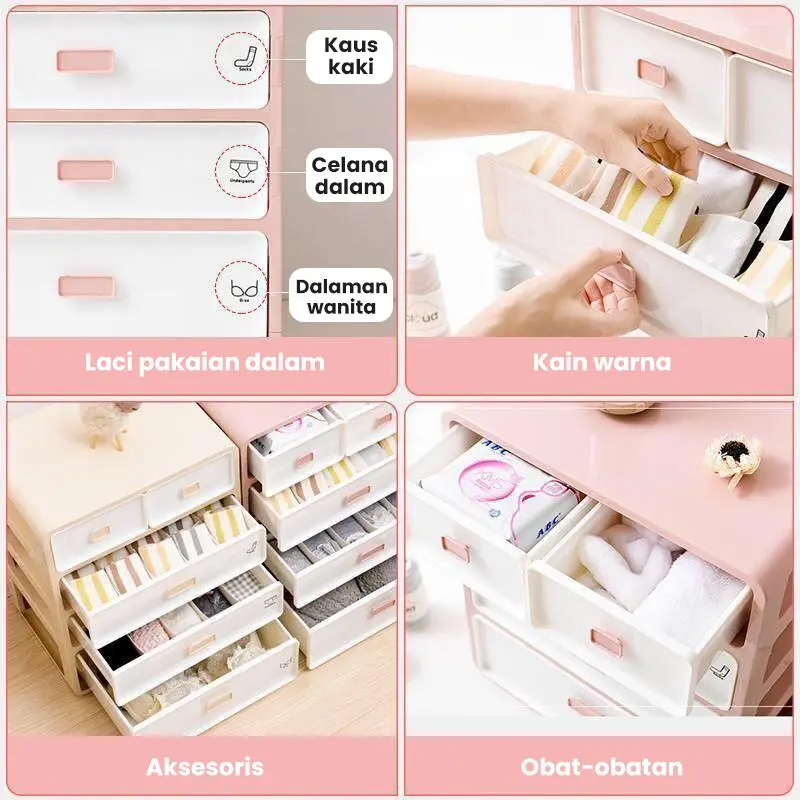 Greenland Lemari Storage Penyimpanan Serbaguna Pakaian Dalam Kaos Kaki Buku Mainan Kosmetik Storage Box Laci Susun Storage Cabinet Plastik HLB401 4