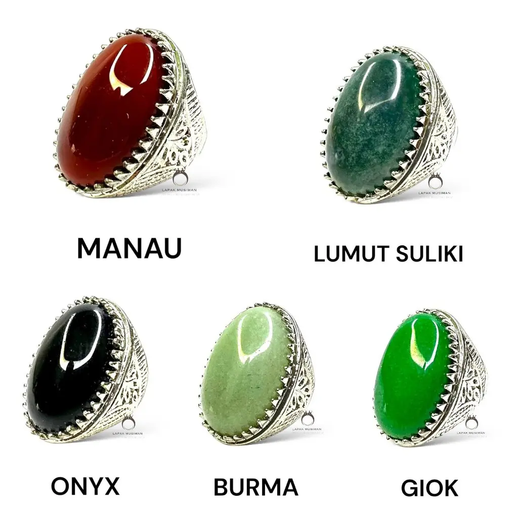 Cincin Fashion Pria Batu Akik Asli Natural Vintage Sporty Metal Silver Big Size Retro Grosir