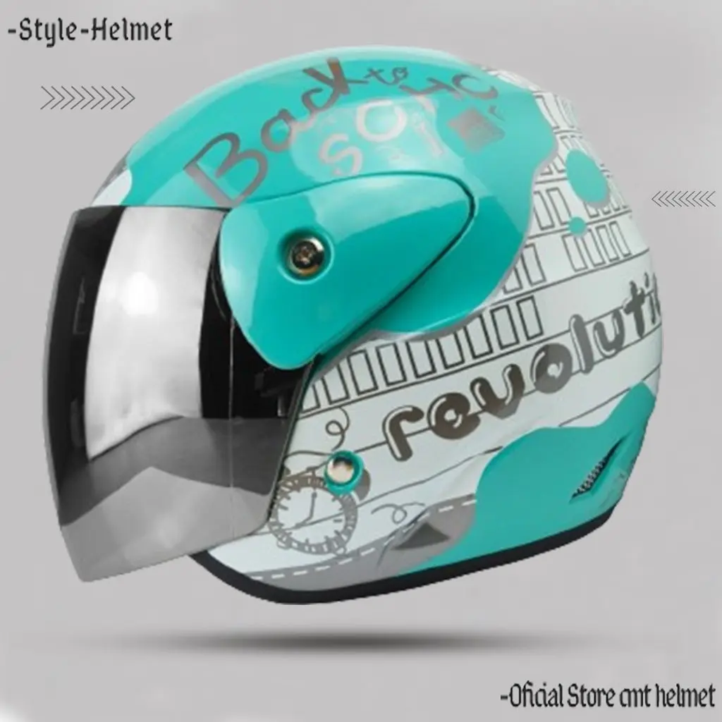 Helm Evo Motif Note Revolution Slem Green Kaca Silver Hitam Pelangi/Helm Half Face SNI Pria Wanita Dewasa Motorcycle