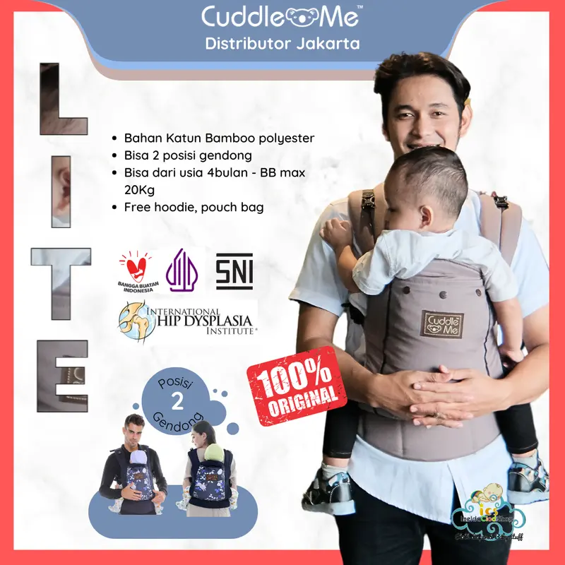 Cuddle me Lite carrier Polos Motif solid gendongan bayi depan SSC support M shape gendong hipseat Empuk 0