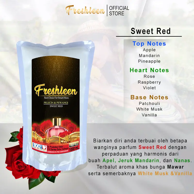 FRESHLEEN Pewangi Setrikaan Laundry Pelicin Setrika Sweet Red 1 Liter Refill 1