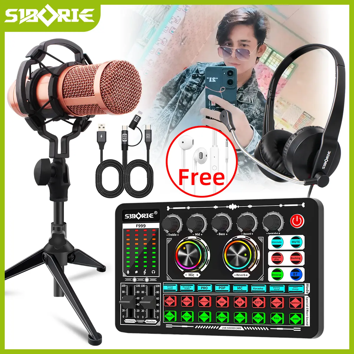 Siborie&jerryan_khan rekomendasi bersama soundcard F999+BM800PRO+H2+OTG-2 IN 1