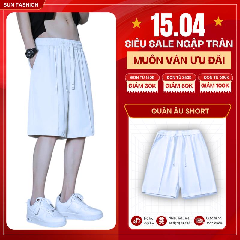 Quần short âu ống rộng cạp chun SUN màu Trắng Unisex dành cho cả nam và nữ theo phong cách Hàn Quốc Menswear