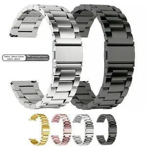 High quality 20mm wide silver/black/golden three bead solid stainless steel men's watch  strap