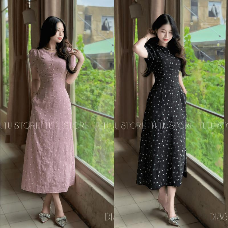  Đầm Linen Thun Cổ Tròn Thiết Kế TuTu Store Dành Cho Nữ Mã D1363 