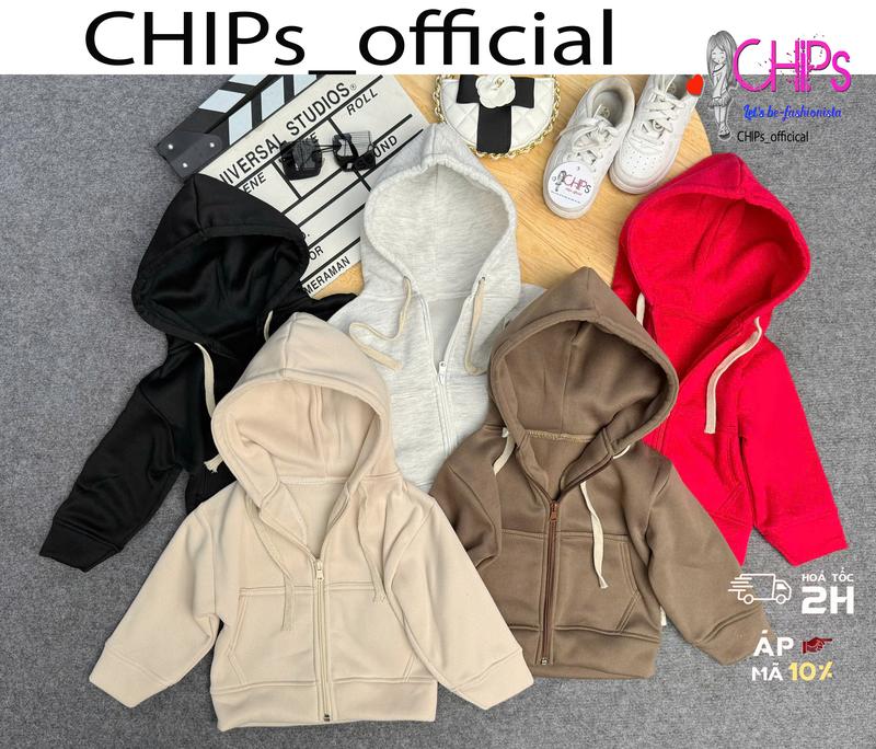 Áo Hoodie Có Khóa Thu Đông Chất Cotton Nỉ Lông Cho Bé Trai Bé Gái Mũ Hai Lớp Dầy