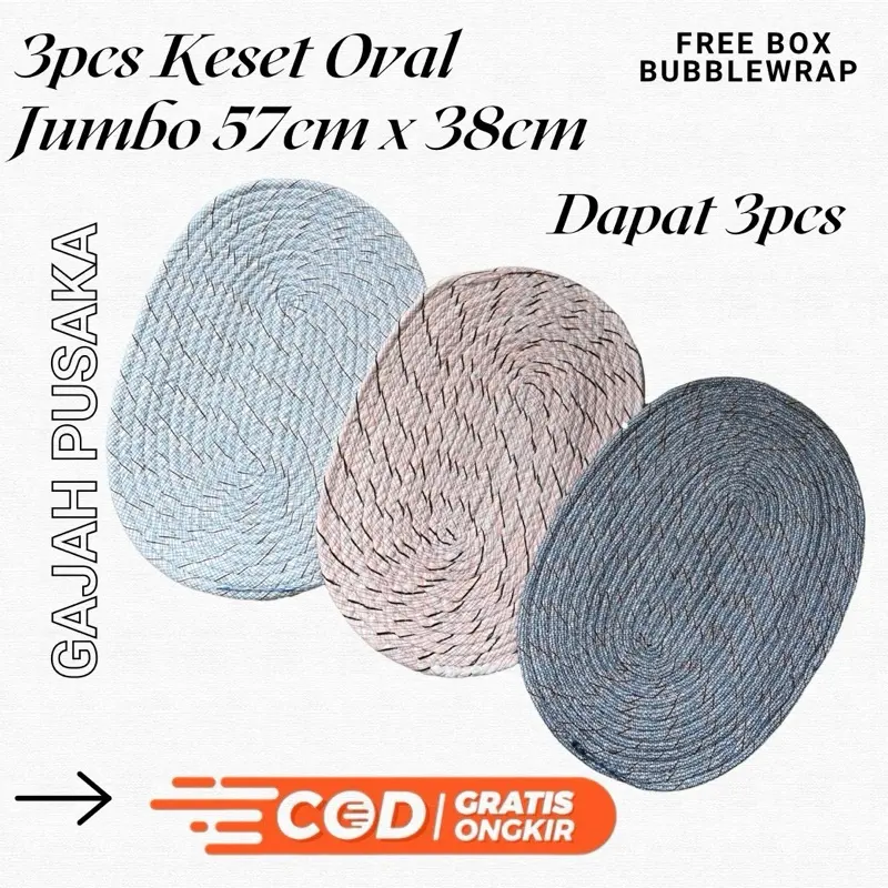 3pcs Keset Sumbu Oval Jumbo 57cm x 38cm Tebal