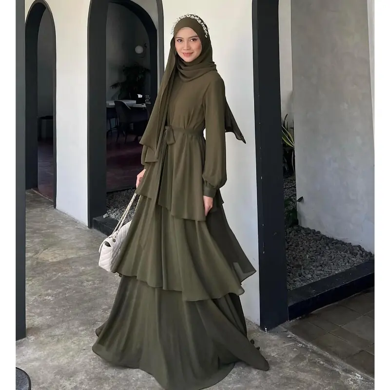 Nadira Dress wanita kekinian bahan ceruty babydoll full furing busui friendly Allsize free pashmina 3