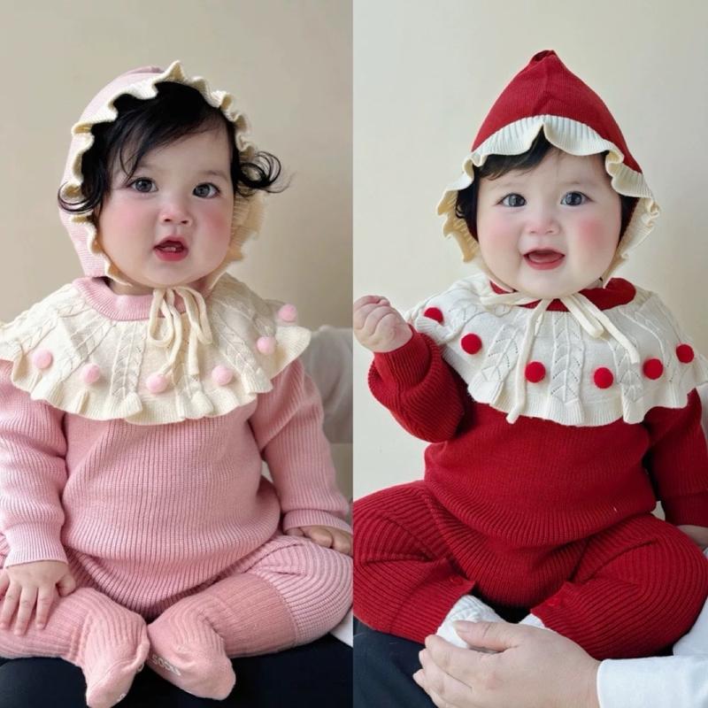 TẶNG MŨ M5- Body len chấm bi kèm mũ cho bé gái 3-13kg