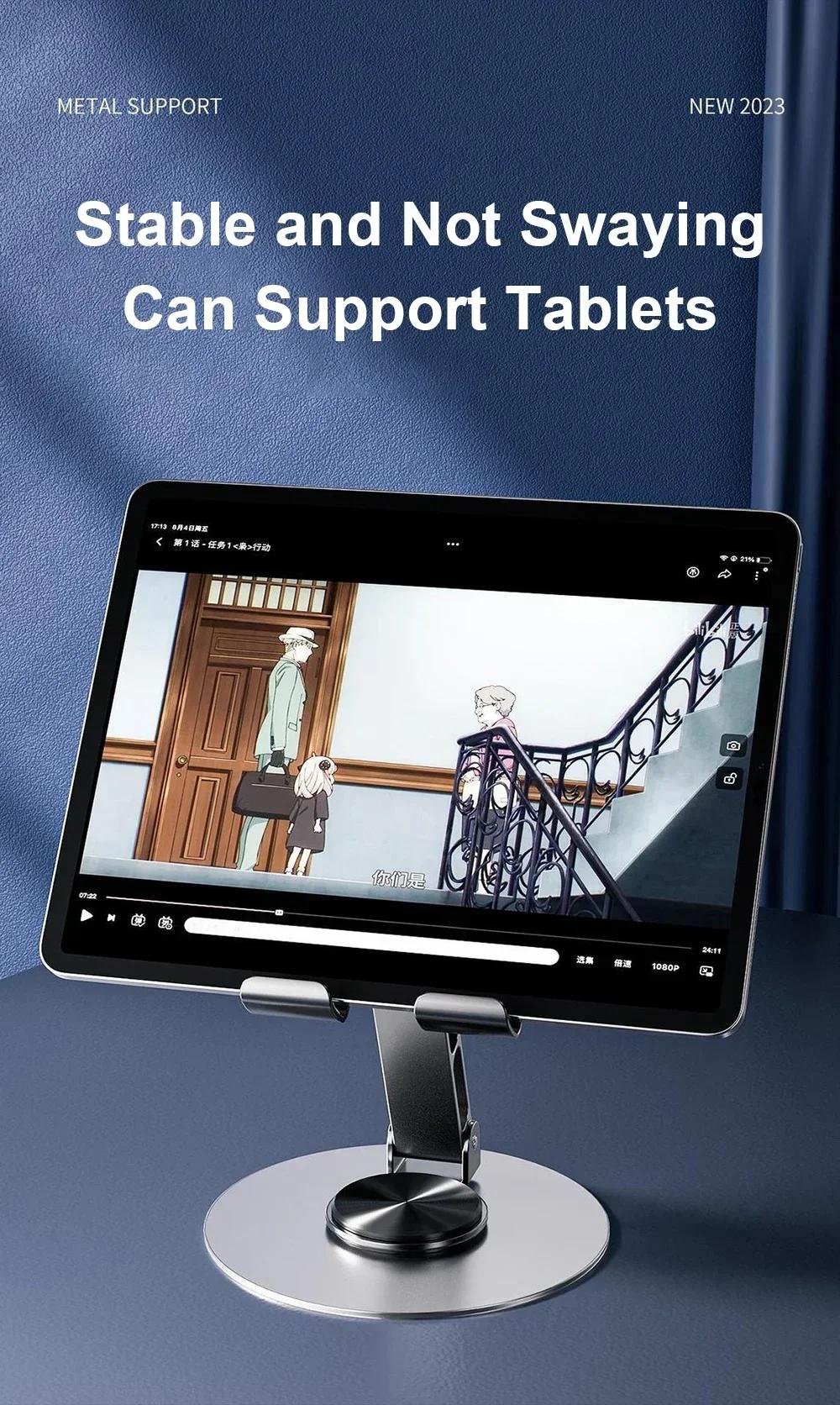 Dudukan HP Putar 360° Stand Meja Logam untuk Ponsel Lipat Anti Slip Pendinginan Panas Stabil Universal untuk Live Streaming & Nonton Video