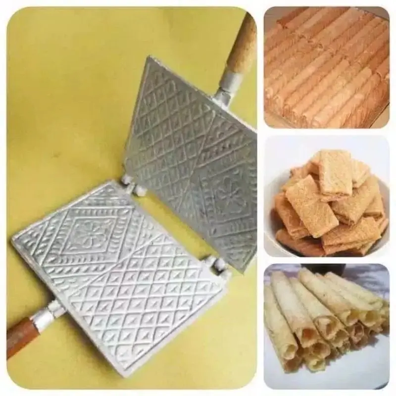 CETAKAN OPAK JAPIT ALUMINIUM / Keripik Gulung / Egg Roll / Semprong / Opak Jepit Gambir Kue Kitchenware Kayu Stainless