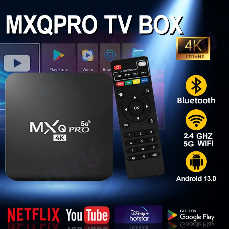 4K HD Android TV Box MXQ Pro 16G+256G Smart TV BOX 2.4G Wifi Smart Tv Box Unlock Tv Box Android Google Assistant Chromecast Netflix Global English Version STB
