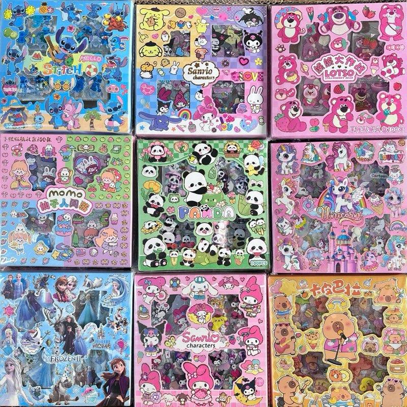 Hộp 96 miếng dán sticker trang trí sổ vật dụng cho bé hình hoạt hình Sanrio Kuromi Gấu dâu Labubu đáng yêu - Dumi Shop