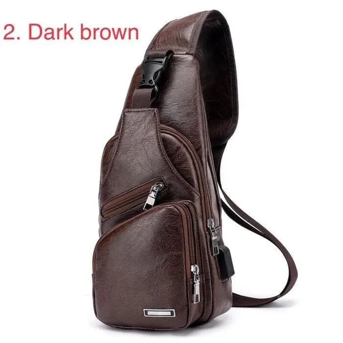 SLING BAG PRIA / TAS SELEMPANG PRIA SLEMPANG KULIT LEATHER SLINGBAG LELAKI MURAH ADA USB PORT HITAM COKLAT MUDA TUA DESAIN TERBARU IMPORT TERJANGKAU 4