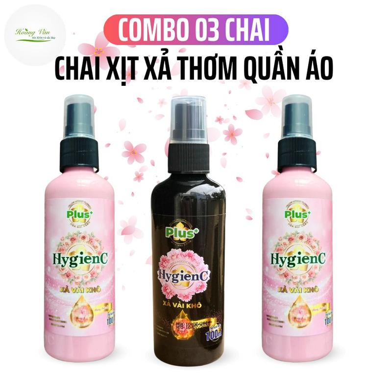 Bô 03 Chai xịt thơm quần áo HyGienC Plus - Nước xả vải khô giúp lưu hương trên quần áo, vải, chăn, ga, mền