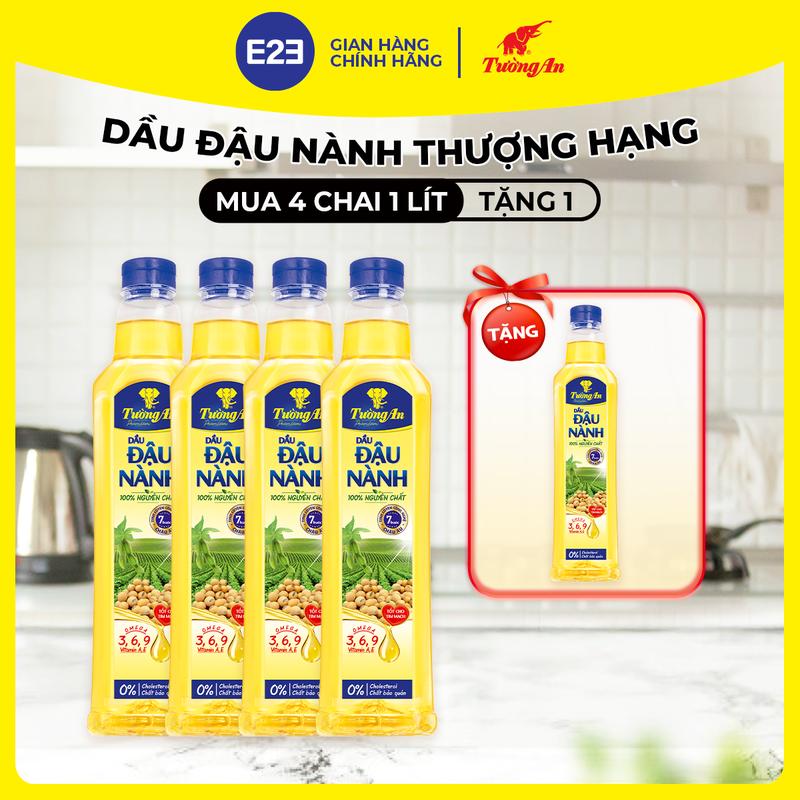   TA  Tường An Premium Dầu Ăn Đậu Nành Thượng Hạng Nguyên Chất 1L x 4 chai TẶNG Dầu Đậu Nành Tường An Premium 1L 