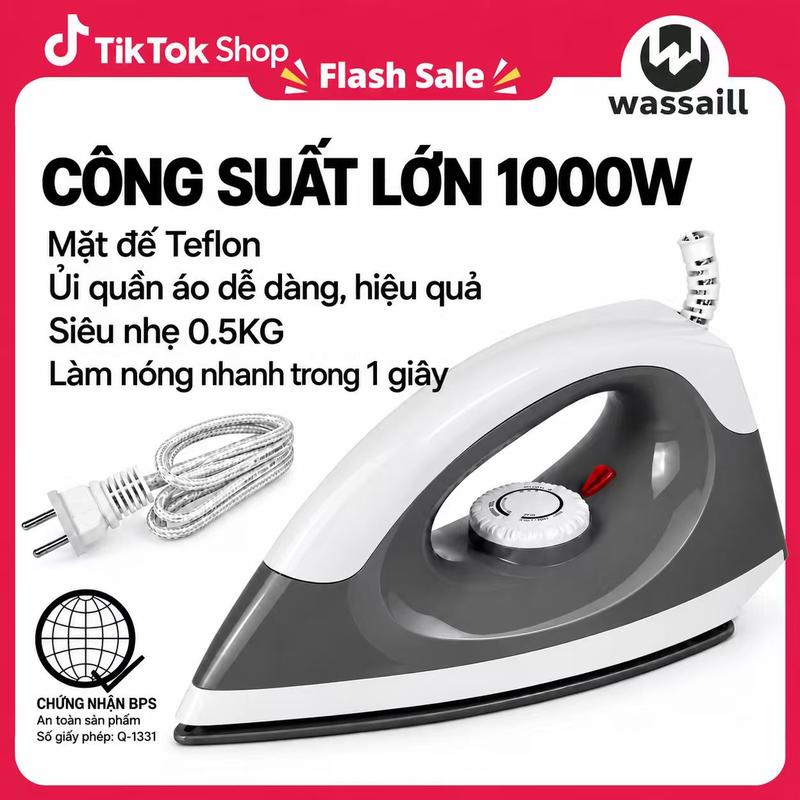 Wassaill 1000W Steamer iron plantsa for clothes flat iron for clothes electric quickly heats portable steam iron