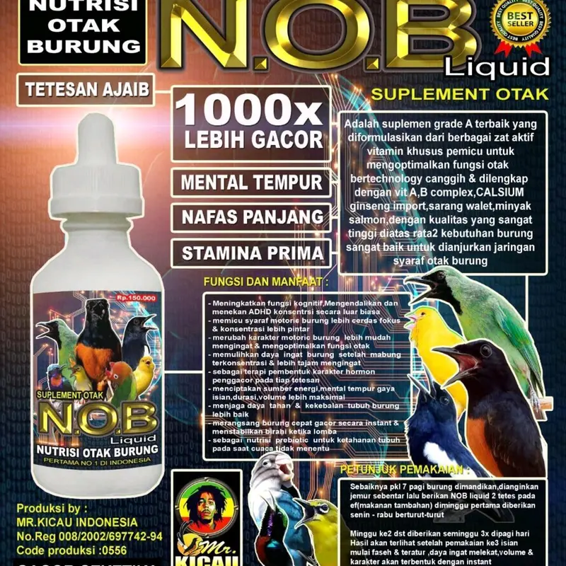 NOB Nutrisi Otak Burung Cerdas Vitaminsuplemen Penggacor Burung Seketika Semua Jenis Burung 0