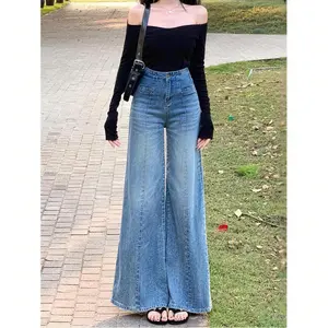 LL Jeans Biru Highwaist Baggy Celana Jeans Wanita Korea Style Elegan Bahan denim melar (realpict)