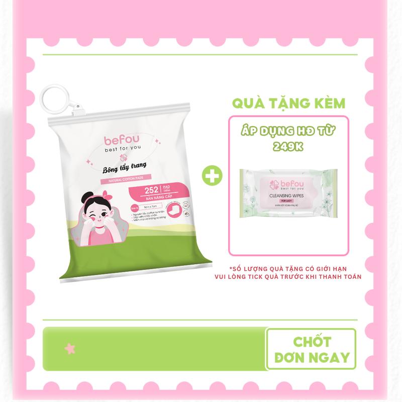  Bông Tẩy Trang Cotton Befou 252 Miếng Vuông An Toàn Lành Tính Skincare - Phiên Bản Mới 