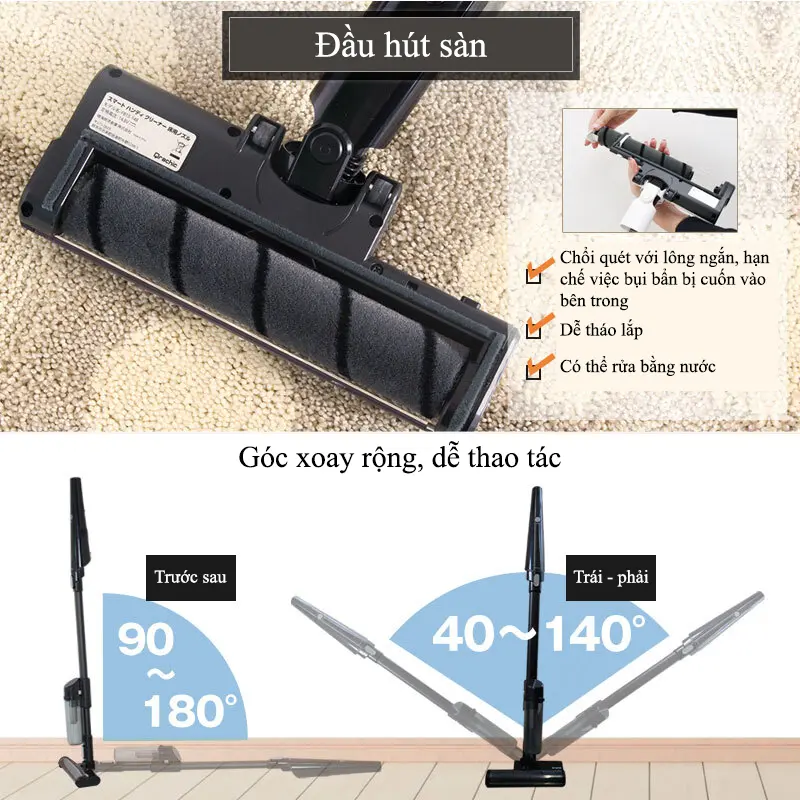 Máy hút bụi không dây Qrachic công nghệ hút xoáy cyclonic sạc pin, làm sạch nhà cửa, xe hơi 2