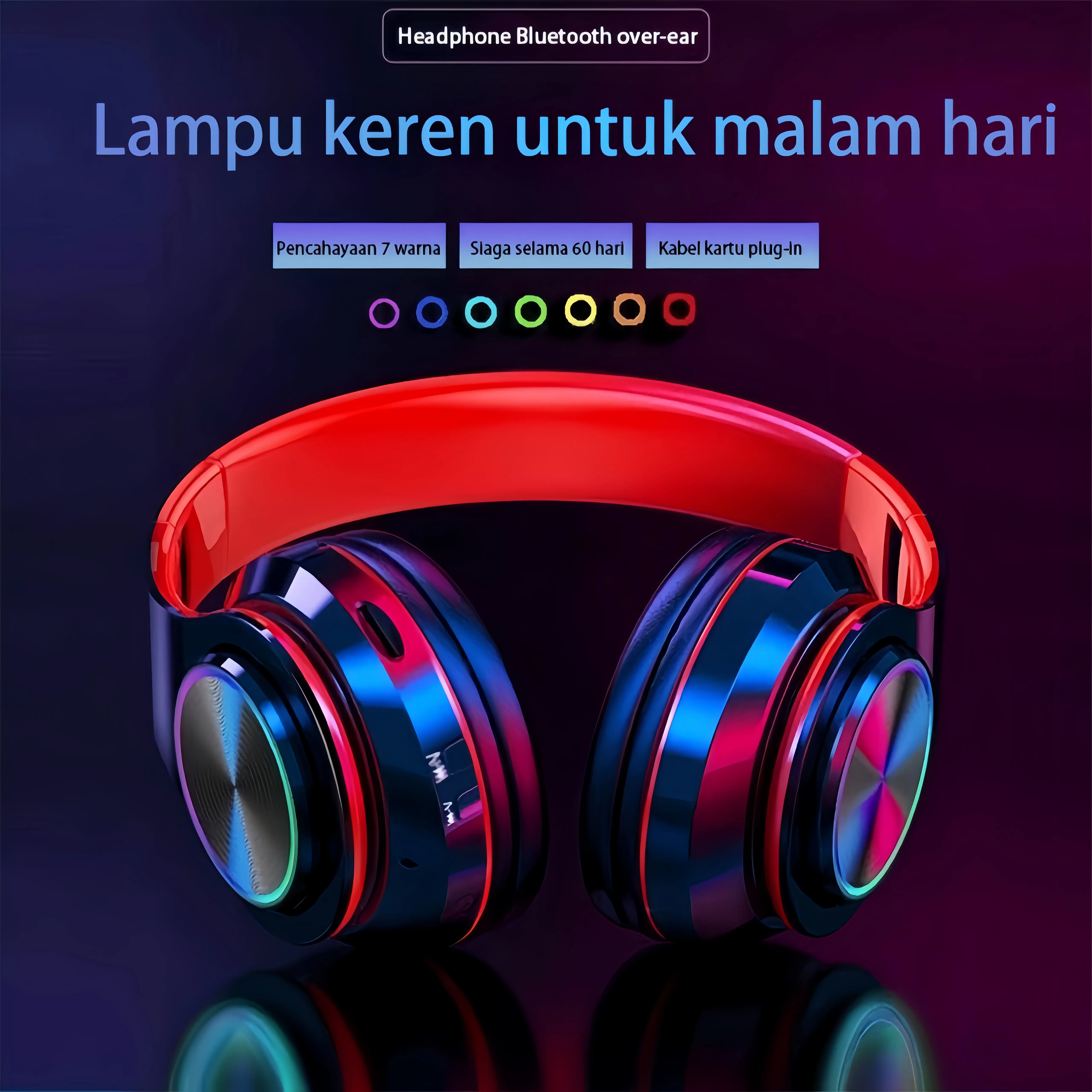 【Headset Bluetooth】【B39 Dapat dilipat headset bluetooth nirkabel】【COD】kualitas suara HiFi yang luar biasa,Panel Kontrol Samping,Lampu Pernapasan Warna-warni,pemeredaman kebisingan, Earphone, Wireless, Bass