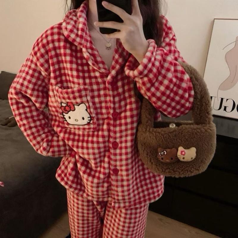 Ann Nhiên Hàng sẵn Bộ Pyjama Set Kity Lông Ngắn Ấm Áp Mùa Đông Cho Nữ Chất Liệu Mịn Mướt Cao Cấp Màu Xanh Trắng Tươi Sáng