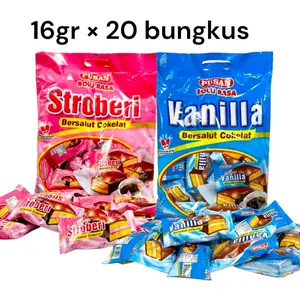 16gr×20 bungkus Pusan bolu bersalut coklat rasa vanila/stroberi