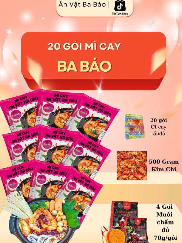 DEAL TRÊN LIVE 20 Set Mì Cay Ba Báo Kèm Gói Súp Gia Vị Cốt Pha Sẵn Nấu Tại Nhà Hương Vị Tại Quán - Ớt Cấp Độ 500gram Kim chi 4 muối chấm đỏ