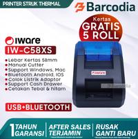 Gambar PRINTER KASIR/PPOB THERMAL IWARE C58BT C-58BT ANDROID (USB+BLUETOOTH) - + GRATIS 5 ROLL dari Barcodia Kota Administrasi Jakarta Pusat 1 Tokopedia