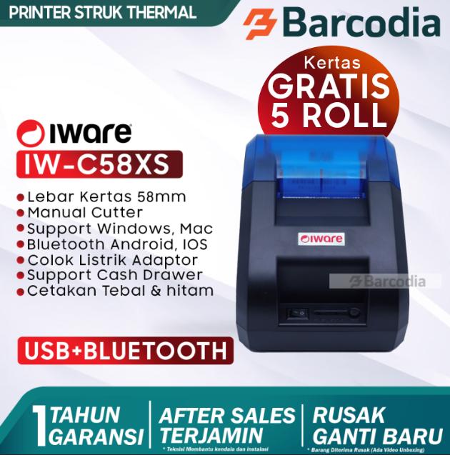 Gambar PRINTER KASIR/PPOB THERMAL IWARE C58BT C-58BT ANDROID (USB+BLUETOOTH) - + GRATIS 5 ROLL dari Barcodia Kota Administrasi Jakarta Pusat Tokopedia