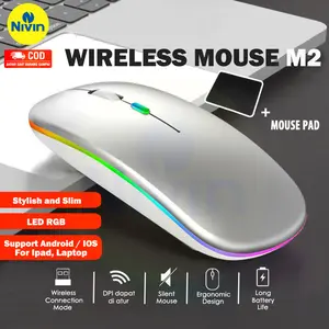 Mouse Wireless Rechargeable Silent Click Slim 2.4G Wireless 1600 DPI RGB LED/ Mouse Gaming Murah Mini Praktis