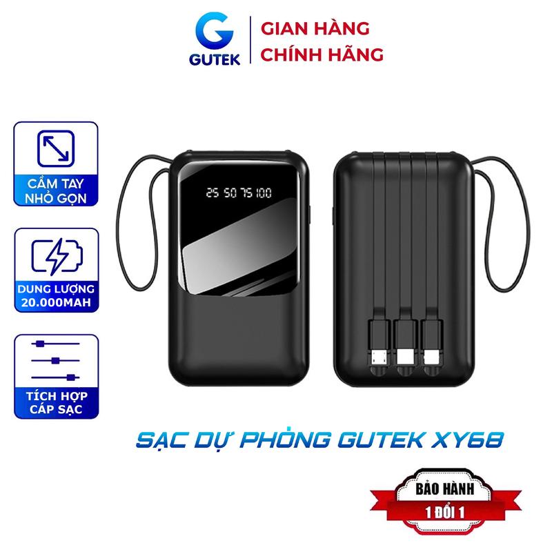 Sạc dự phòng Gutek XY68 pin dung lượng 10000mAh - 20000mah có dây sạc cho điện thoại