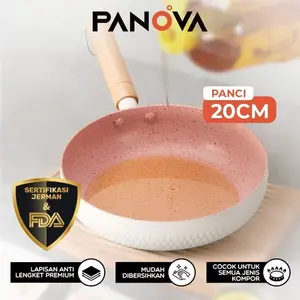 【EXCLUSIVE MAKSAN】PO 14 HARI PANOVA x BONBOX Wajan Panci 20CM Anti Lengket Stainless Food Grade Wajan Aesthetic Penggorengan Serbaguna Tutup Kaca Non-Stick Pan Series BKE50102