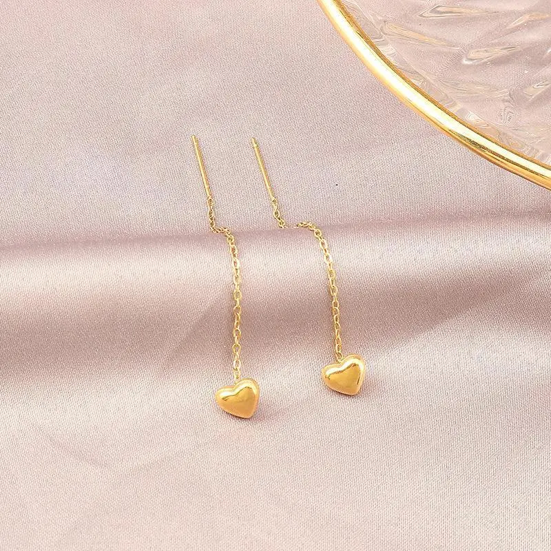 036 Anting Set Wanita Titanium Premium Panjang Model Love Jumbai Bentuk Hati Anting Tusuk Anti Karat 3