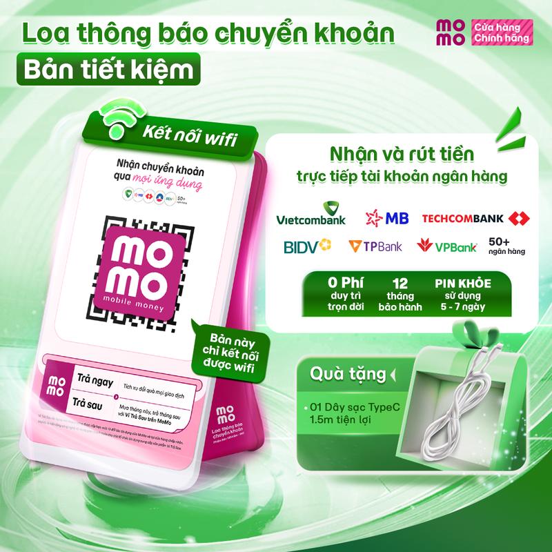 Momo x Luongtoanthang712 Loa thông báo chuyển khoản - Chỉ kết nối wifi | Nhỏ gọn tiết kiệm chi phí