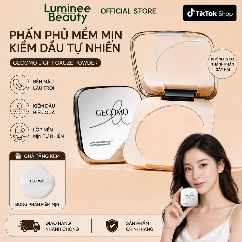 Phấn Nén Kiềm Dầu GECOMO 20g Siêu Lớn, Dành Cho Da Dầu & Da Hỗn Hợp Thiên Dầu, Hiệu Ứng Mịn Lì Như Filter, Che Phủ Lỗ Chân Lông – Khuyết Điểm – Vết Thâm Mụn, Lâu Trôi, Tặng Kèm Bông Phấn Trong Thời Gian Có Hạn B53