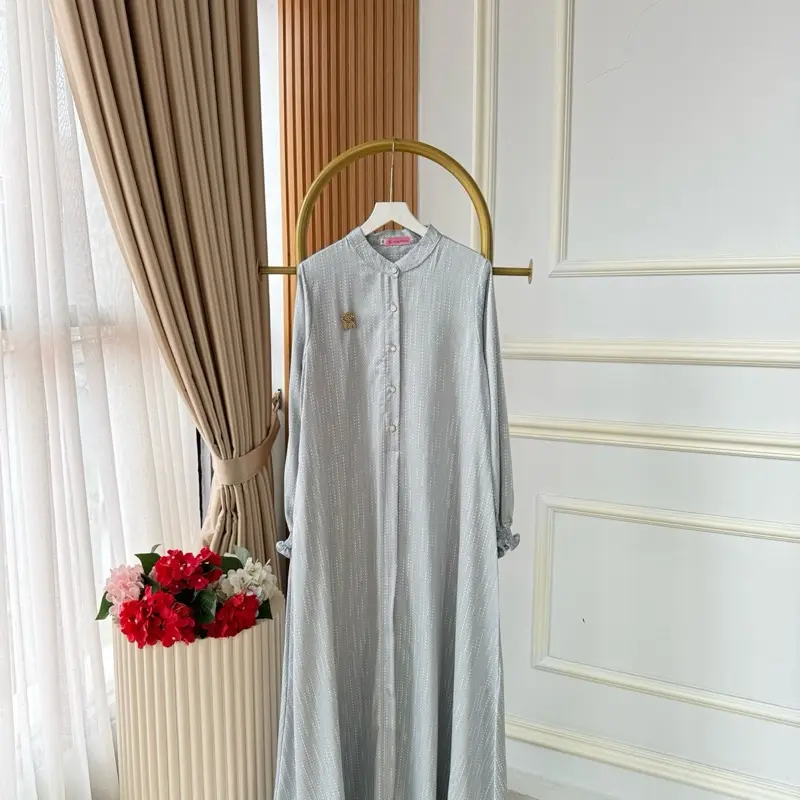 NNfashion ~ RAISA DRESS ~ Gamis Wanita Muslimah Casual Formal elegan adem nyaman motif kancing Panjang 5