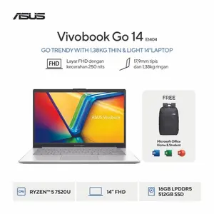 [ PAY DAY SALE ] ASUS VIVOBOOK GO 14 E1404FA AMD R5 7520U RAM 8GB/ 16GB Storage SSD 512GB Led 14"FHD Screen IPS Windows 11 OHS2024 GARANSI RESMI  Audio Keyboard backlight Audio Cool Silver / Mixed Black