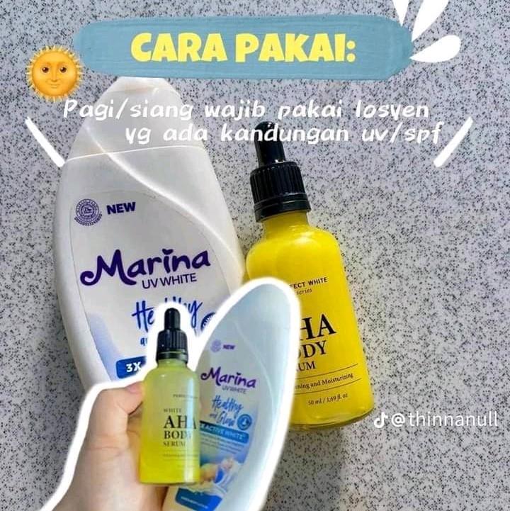 PAKET COMBO CEPAT PUTIH Marina Hb Biru 185ml & Perfect White AHA Serum Memutihkan Mencerahkan Tubuh 1