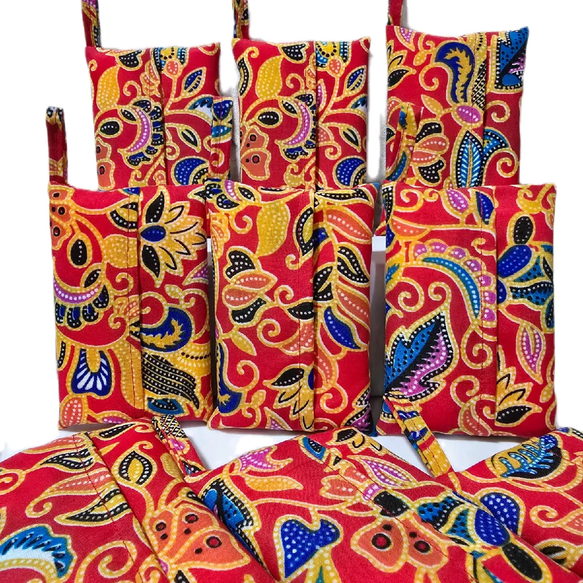 Peranakan floral red batik tissue pouch