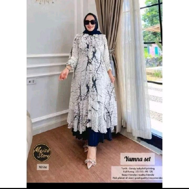 Gamis Yumna Set Long Tunik Rok Plisket - Kombinasi Burkat Import - Dress, Muslim, Wanita, Belah Samping, Jilbab, Armani, Syari, Nyaman, Pesta 4