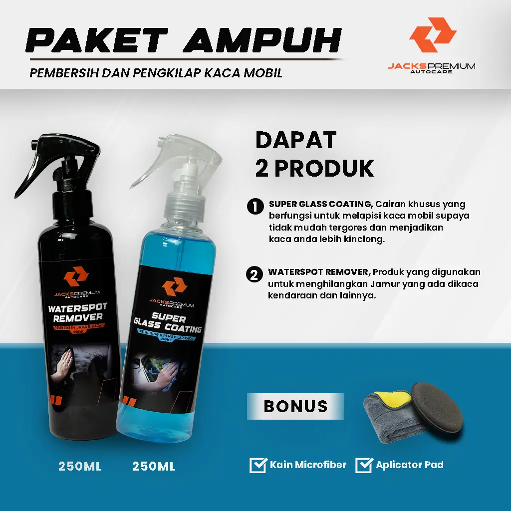 Jacks Paket Ampuh (Pembersih Jamur Kaca + Super Glass Coating) car lap Microfiber