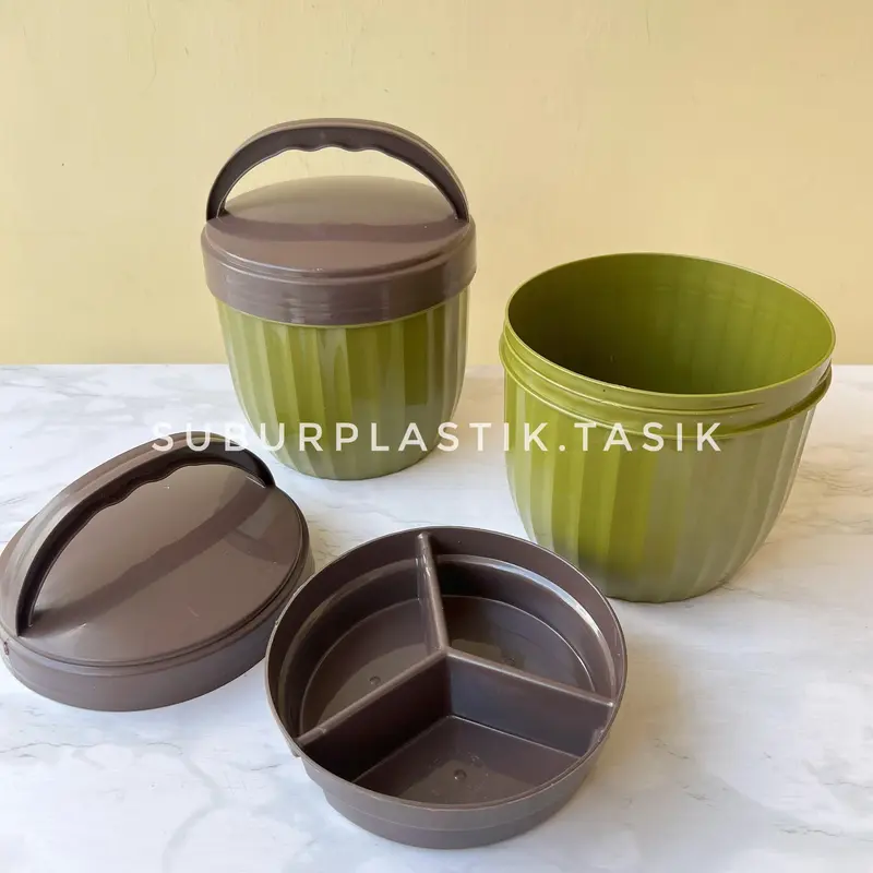[4 pcs] Rantang Susan Samyang 3 Sekat Dengan Tutup Dan Pegangan Tempat Bekal Plastik Serbaguna | Wadah Penyimpanan Nasi Kitchenware Gold 4