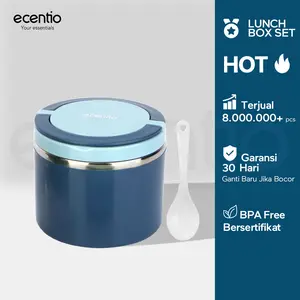 Ecentio Cangkir Sup 630ML Termos Makanan 201 Stainless Steel BPA FREE Material PP+Silicone Biru Kapasitas 630ml Garansi 30 Hari