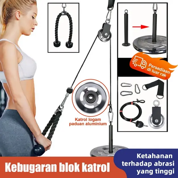 Pulley Home Gym All-in-1 Set – Alat Latihan Triceps & Biceps | Lengkap dengan Rope, Cable, Pin & Carabiner Olahraga