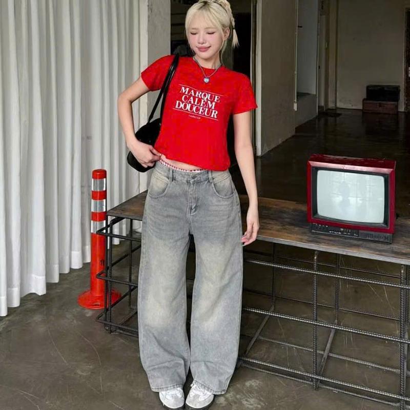 Quần jean bò suông xám bạc ống rộng nữ xuông jeans cạp cao phong cách style Hàn Quốc MS08