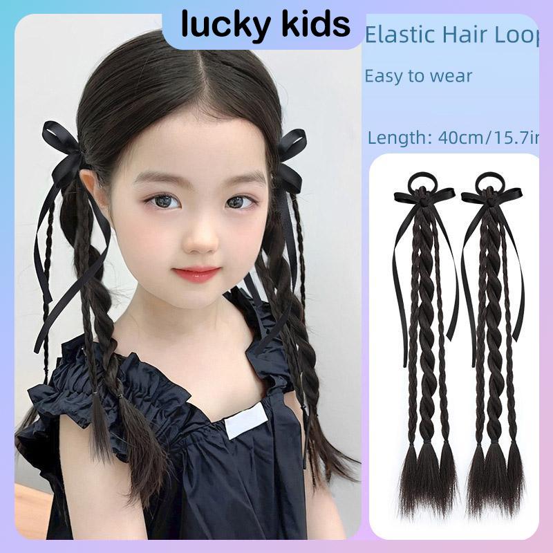 Tóc Giả Trẻ Em Tóc Đuôi Ngựa Bện Xoắn Tóc Đuôi Ngựa Nơ Cho Bé Gái Có Thể Buộc Với Dây Buộc Tóc Giả Tóc Đuôi Ngựa Đôi Thích Hợp Cho Trẻ Em